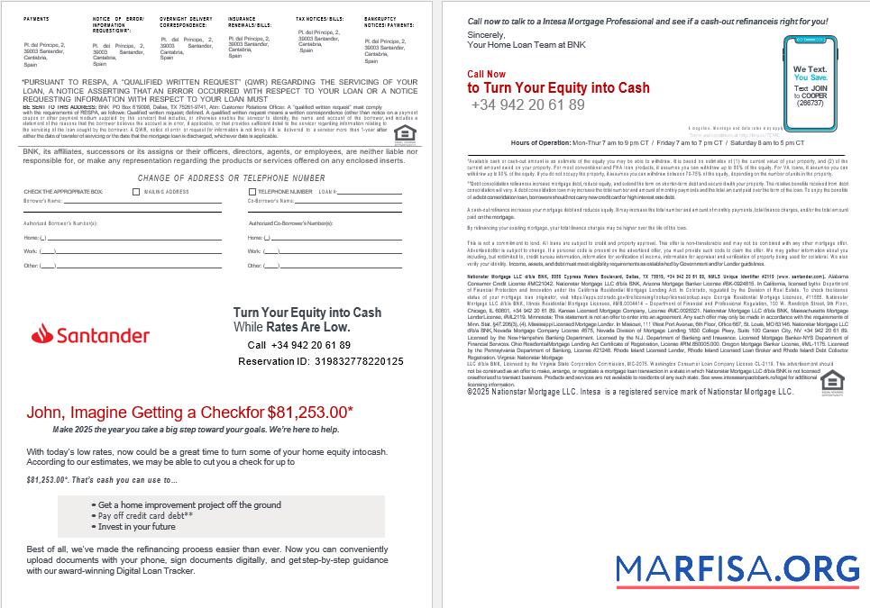 Blank Spain Santander bank mortgage statement in Word and PDF formats 3 4 download for verification